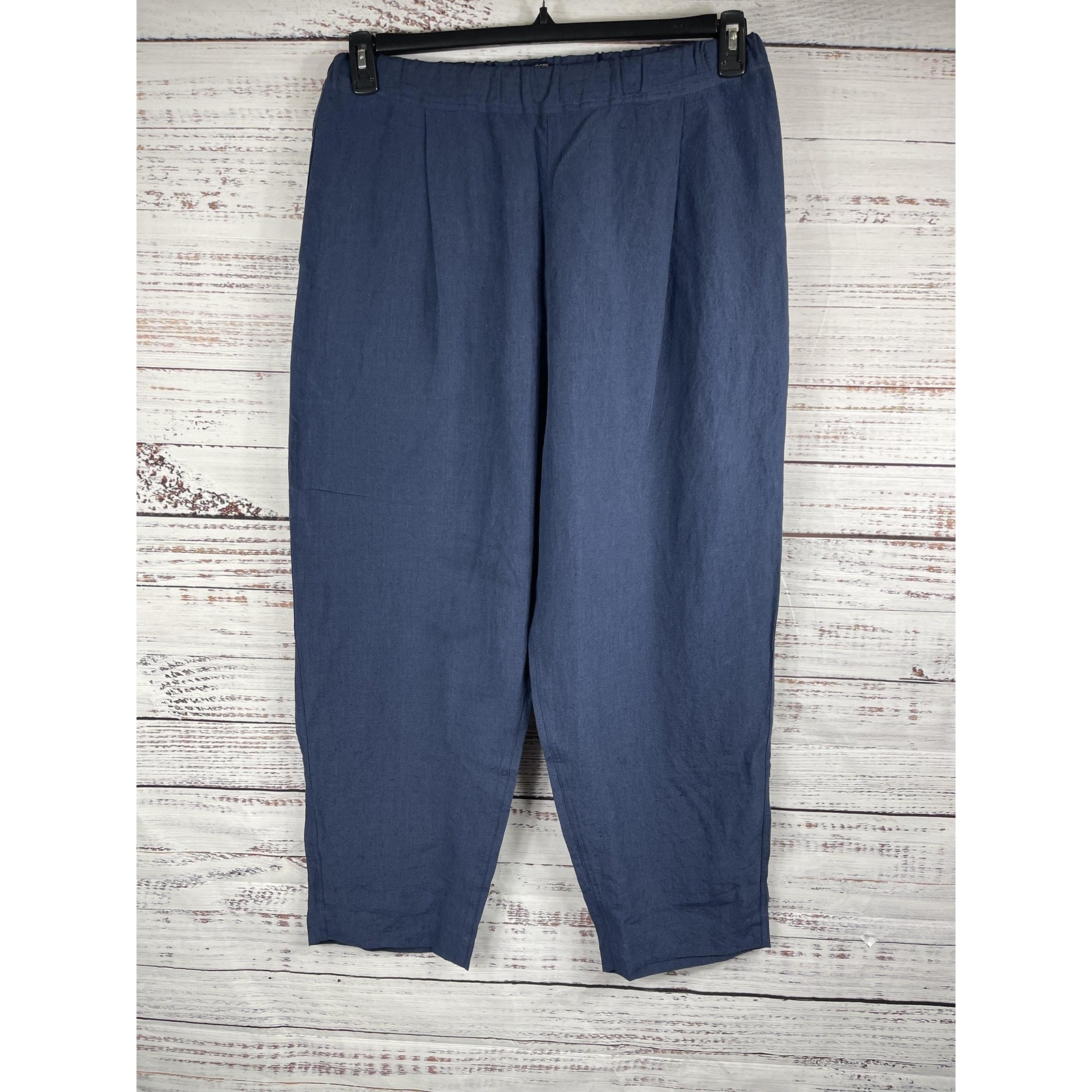 Sofie D’hoore Pants Women's 40 Us10 Blue Linen Cropped Elastic Waist Relaxed Fit